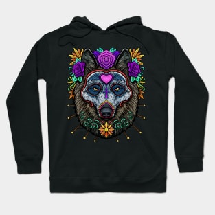 Sugar Skull Wolf Day of The Dead Dia De Los Muertos Halloween Hoodie